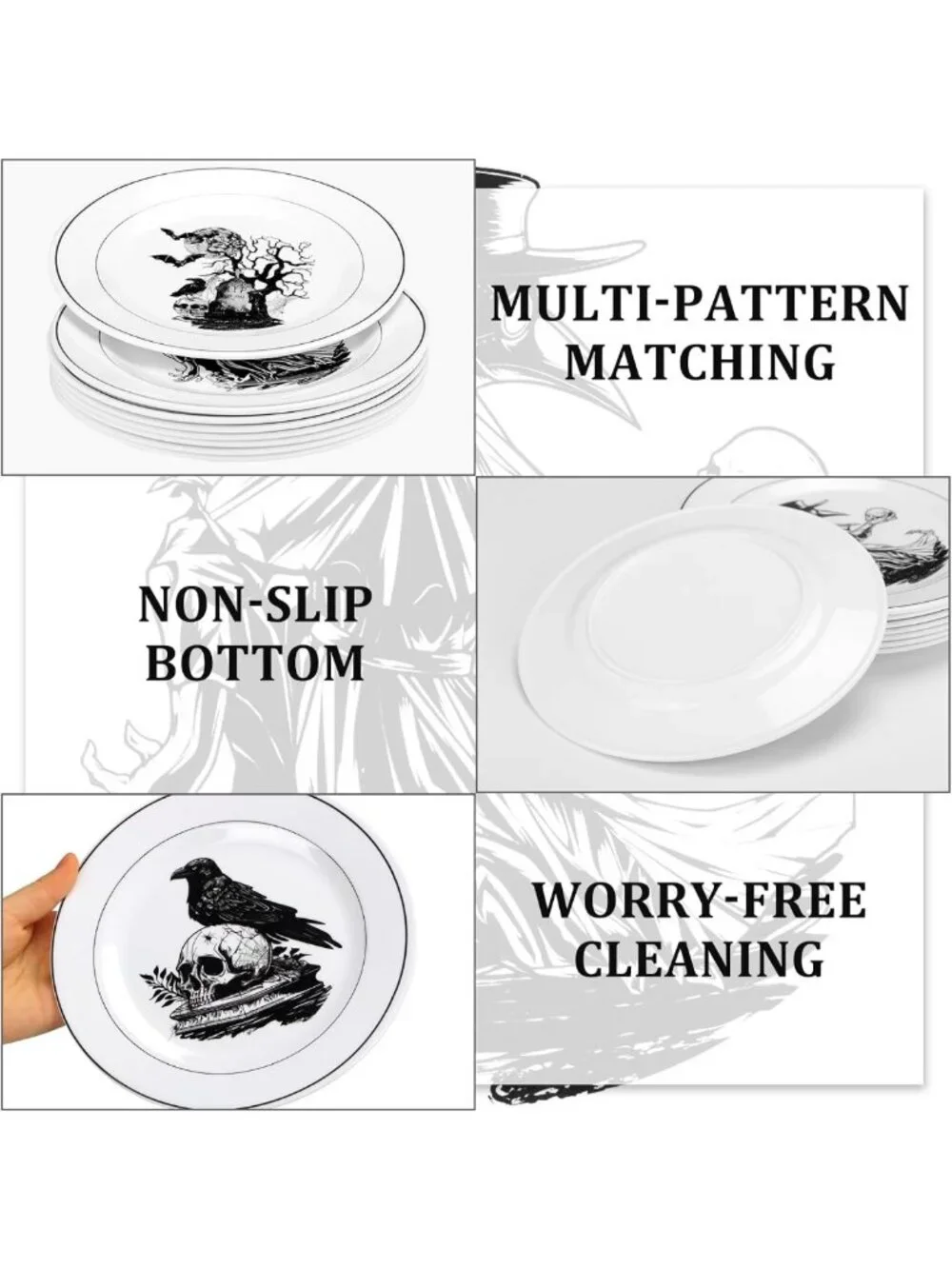 8 Pcs Halloween Dinnerware Set - Spooky Plates & Serving Dishes for Festive